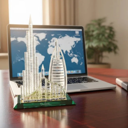 Dubai Burj Al Arab & Skyline Crystal Souvenir – Elegant Decorative Gift