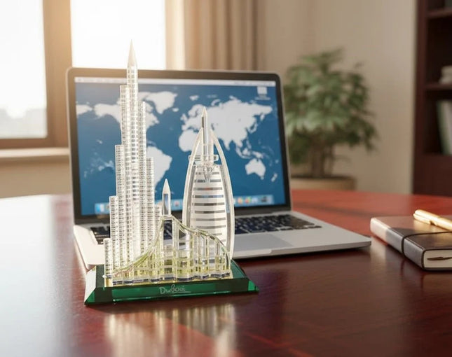Dubai Burj Al Arab & Skyline Crystal Souvenir – Elegant Decorative Gift