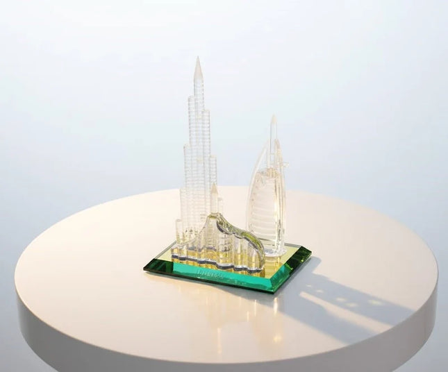 Dubai Burj Al Arab & Skyline Crystal Souvenir – Elegant Decorative Gift